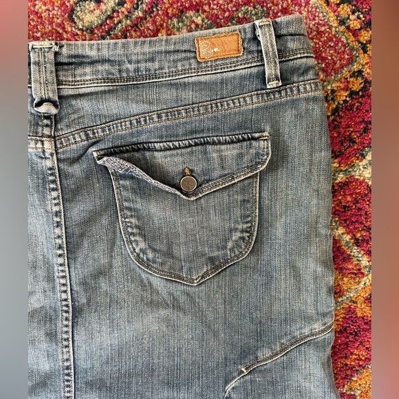 Paige | Women's Medium Blue Denim Pico Jean Skirt, trumpet flare, pockets, sz 32 - Picture 7 of 13